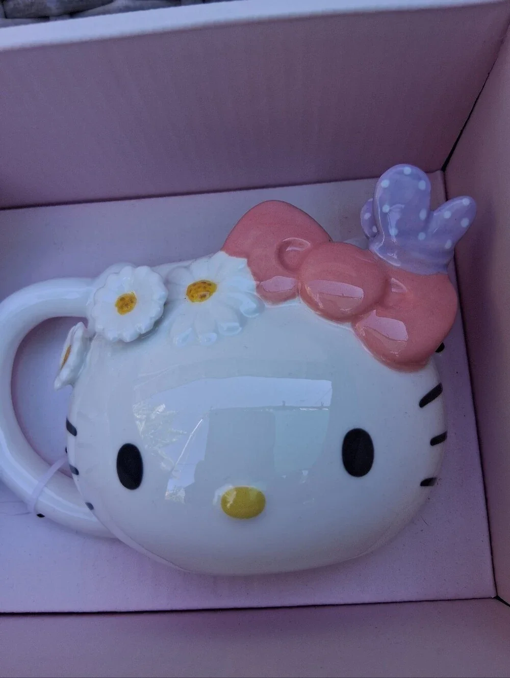 Hello Kitty Ceramic Face Mug Pair with Pink Bows and Purple Accents